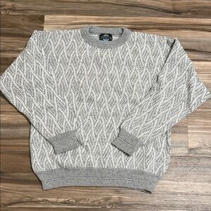 Vintage Jantzen Sweater Men’s M Knit Pullover Crewneck Grey White USA 90s